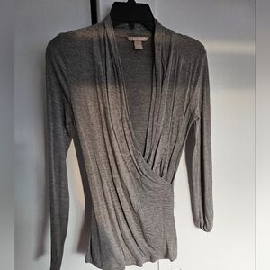Gray Long Sleeve Wrap Top banana republic xs